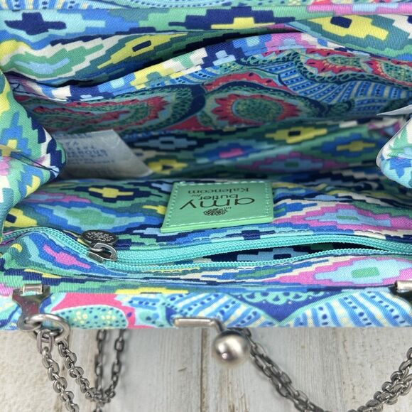 New Amy Butler Nora Clutch With Chain Oasis Azure Tropical Kiss Lock Closure - Picture 15 of 16